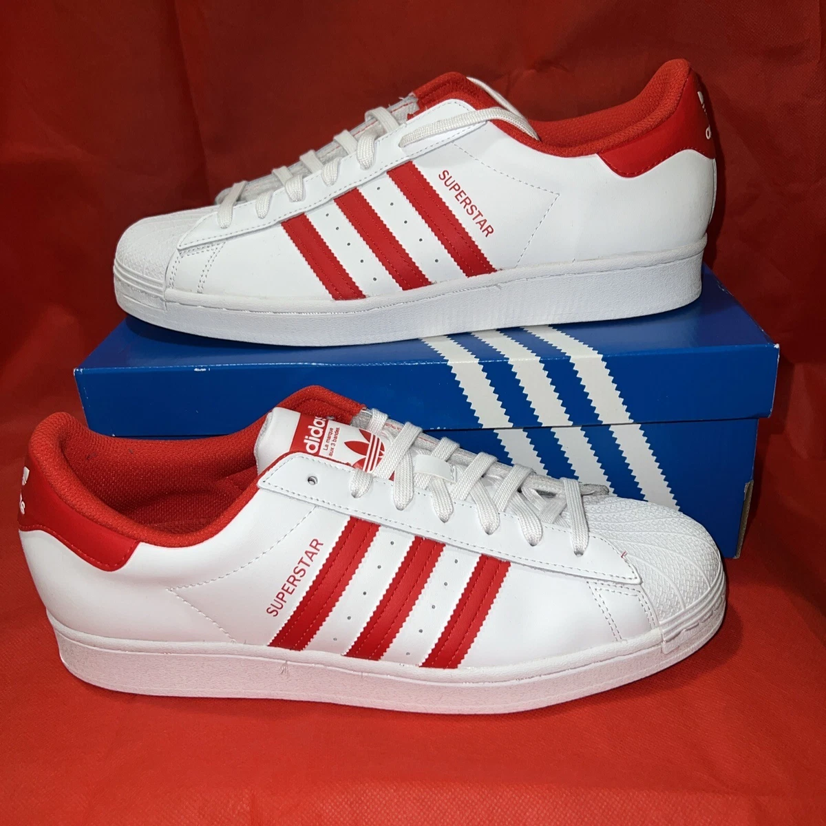 Adidas Men s Superstar Shoes Cloud White Vivid Red Cloud White