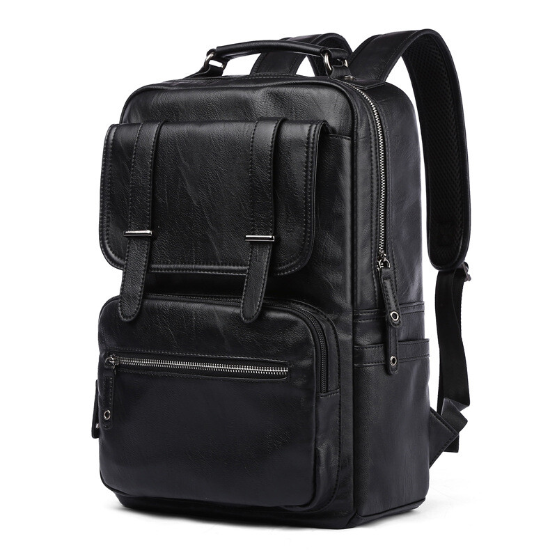 New Fashion Mens Leather School Backpack Black Waterproof Laptop Travel Bag HT