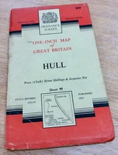Vintage 1963 Ordnance Survey One Inch Cloth Map Of Hull