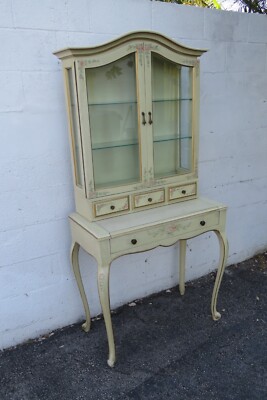French Painted Tall Secretary Desk with Display Cabinet Bookcase 5455