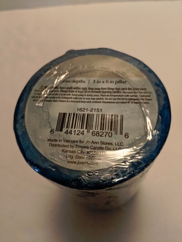 Empire Candle Co OCEAN DEPTHS PILLAR CANDLE 3 x 6 Scented Blue Color Sealed - Picture 3 of 3