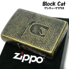 Zippo Oil Lighter Block Cat Antique Gold Brass Brown Japan Regular Case