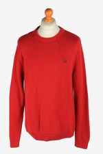 Men Chaps Crew Neck Jumper Pullover Vintage Knitwear Red L-IL2418