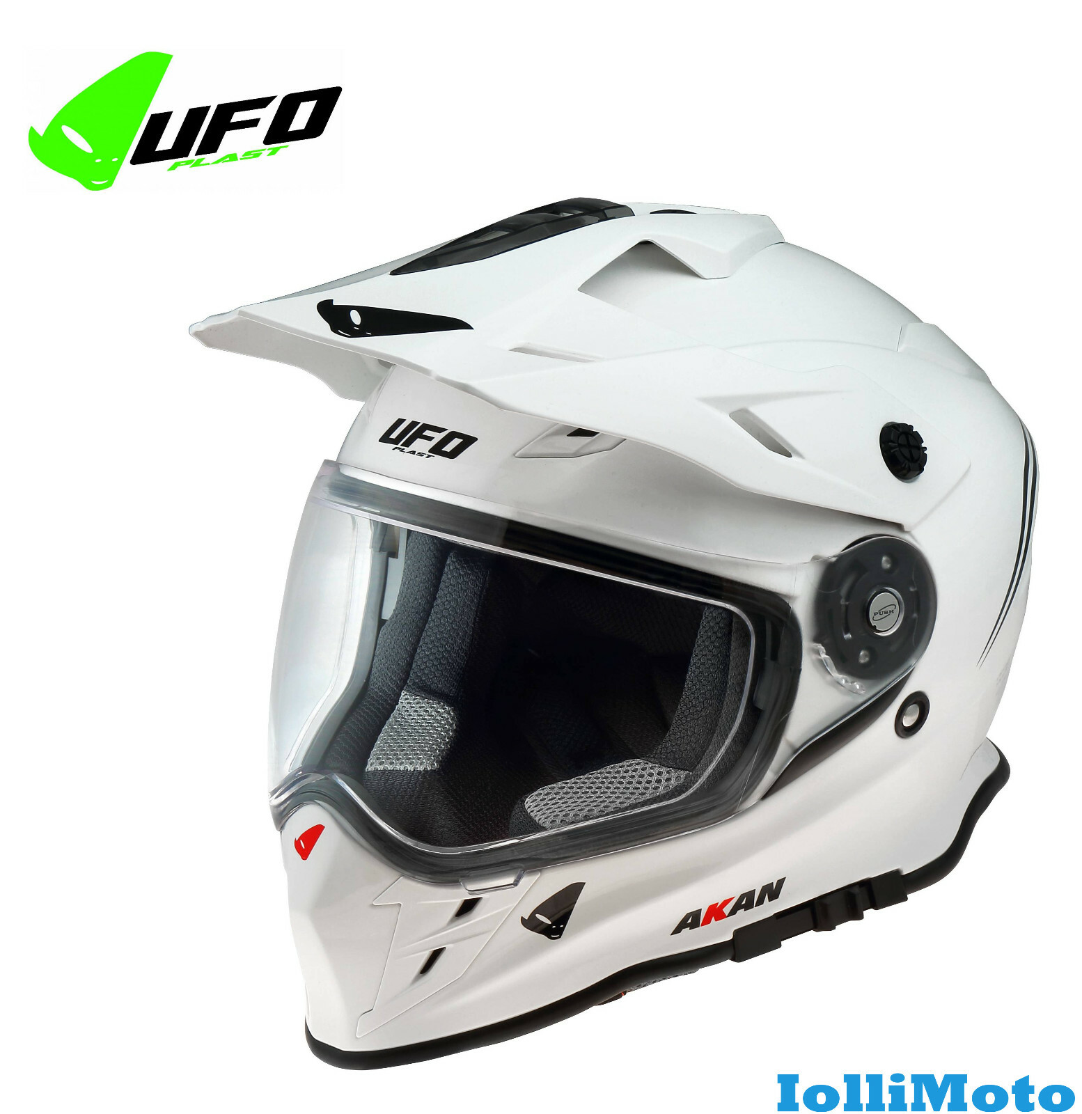 Casco Integrale Touring UFO Akan Enduro Adventure Bianco con Visiera e Visierino