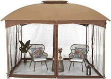 12x10ft Outdoor Gazebo Double Roof Awning Canopy with Netting Screen Waterproof