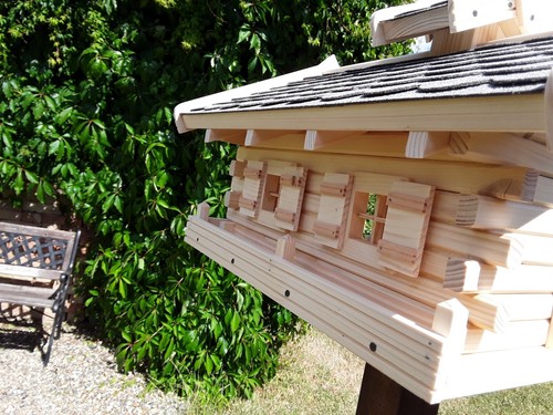 Casa para pájaros, casa para pájaros de lujo XL, con silo de alimentación, madera, hecha a mano, estilo casa de troncos - Imagen 4 de 7