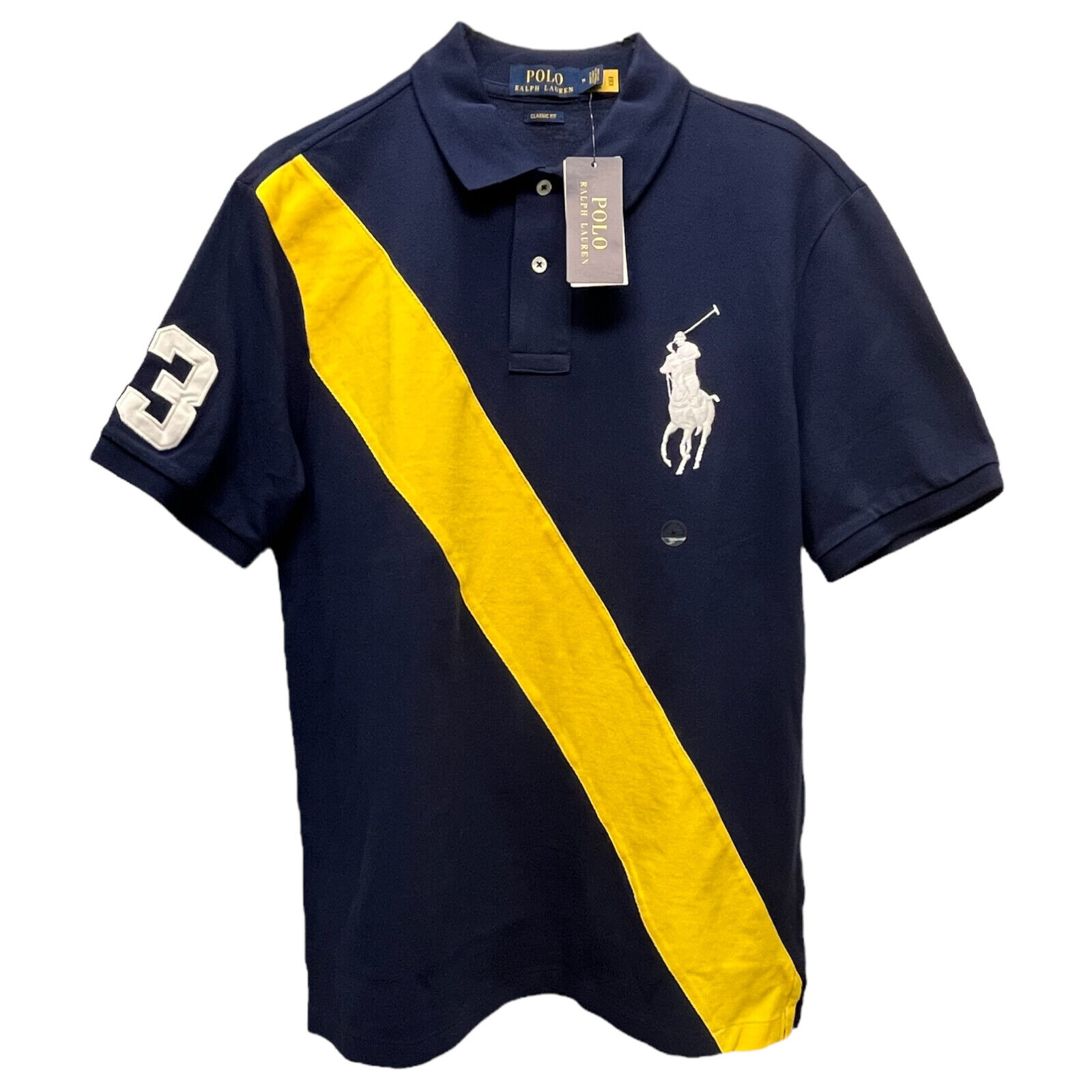 Polo Ralph Lauren Short Sleeve Classic Shirt Mens Navy Yellow