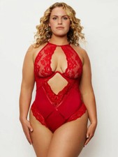 NWT Frederick's Of Hollywood Billie Mae Red Lace Teddy Medium