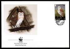 WWF Owls. Barn Owl (Tyto alba). FDC. GB Jersey 1989