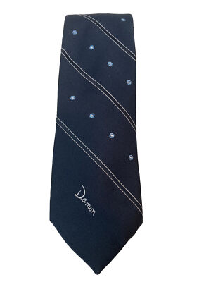 Damon Men s Neck Tie Dark Blue Stripe W/Light Blue Dots Polyester EUC