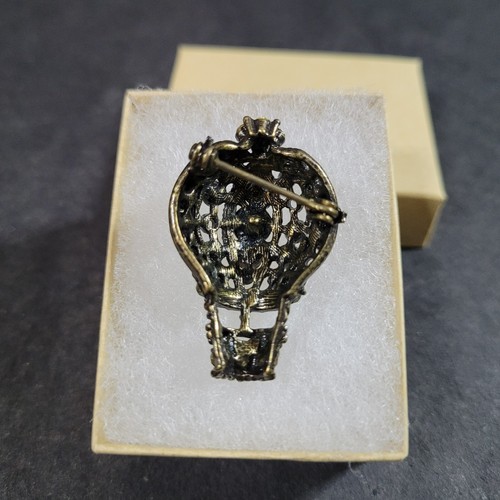 Vintage Rhinestone Hot Air Balloon Brooch Pin Amber and Yellow Stones 1.5" long - Picture 6 of 6