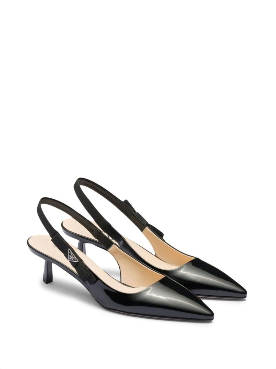 靴 Prada lace up kitten heel pointed toe PRADA Triangle Logo Bow Pointed Toe Kitten Heel Slingback