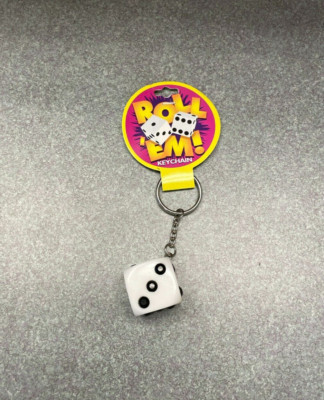 Roll Em 1'' Dice Keychain Plastic Casino Gamble Jewels Black White Chain