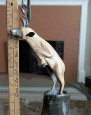 Hand Carved Horn Sculpture Deer Elk Stag Buck Vtg Hunting Sculpture Art Statue