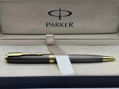 Parker Sonnet Series Silver Gird Fine (F) Nib Ballpoint Pen Blue Ink With Box