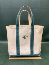 Vtg 80's LL Bean Canvas Boat Tote Green Trim USA 11x16 NFL Embroidered