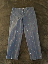 Talbots Flamingo Print Capri Pants Women's Size 10 Blue Stretch Crop Casual