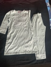 Women’s White Embroidered 2 PC Tunic & Straight Leg Trousers Cotton M