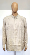 Cubavera Guayabera Mens 2XL Tan Long Sleeve Button Down Lightweight 100 Linen