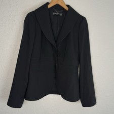 NEW Dana Buchman Black Stretch Wool Blazer Office Snap Front Fall Classic Preppy
