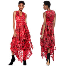 ALICE + OLIVIA Sammi Asymmetric V-Neck Sleeveless Handkerchief Midi Dress, 0 Red