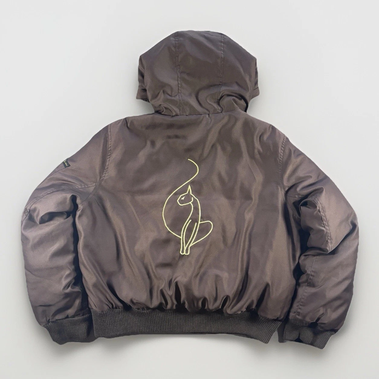 Vintage Y2K BABY PHAT Bomber Puff Jacket Womens XL Puffer Hooded Cat Logo Down