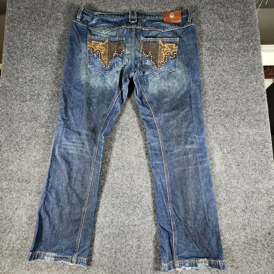 Antik Denim Jeans Men Size 42x32 Leather Patches Embroidered Pockets Western - Image 4 of 4