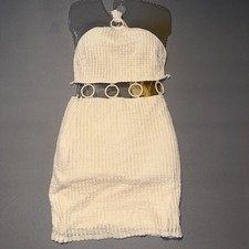Recherche Cream Knit Cut Out Dress O-Ring Halter Boho Vacation Clubwear Bodycon