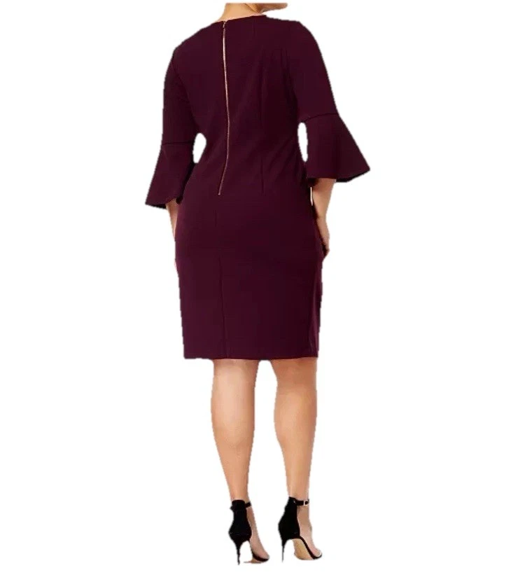 Calvin Klein Women's Plus Sz 20w Bell Sleeve Knee Length Dress Plum - Image 4 of 4