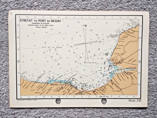 Etretat to Port En Bessin, France - 1943 Vintage Admiralty Royal Navy Map
