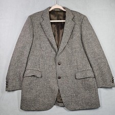 Vintage Harris Tweed Sport Coat Men 44 Brown Wool Blazer Jacket Single Vent FLAW