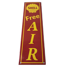 Vintage Shell Gasoline Sign - Free Air Auto Tires Gas Pump Porcelain Sign