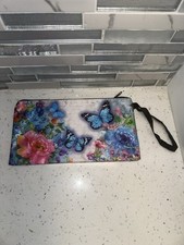 Multi Vivid Color Butterfly Cosmetic Bag Coated Interior With Zipper/Handle
