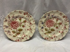 2 Johnson Bros ROSE CHINTZ BREAD & BUTTER PLATES 6 1/4 in ~ PINK STAMP ~ ENGLAND