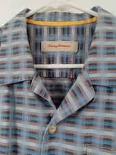 Tommy Bahama Shirt Men's XL Blue Button Up Silk Cotton Blend Retro Resortwear