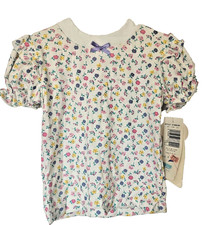 VTG Health-tex Girls Floral Puff Sleeve Shirt Size 4 NWT Made In USA White Bow