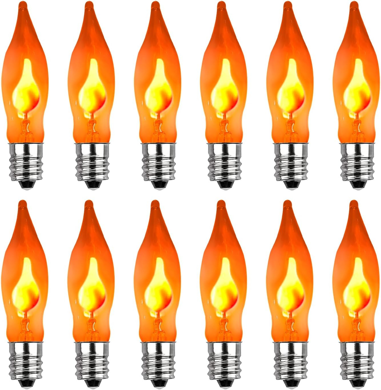 Christmas Flicker Flame Light Bulbs, 12 Pack C7 Orange Flickering Light Bulb, 1W