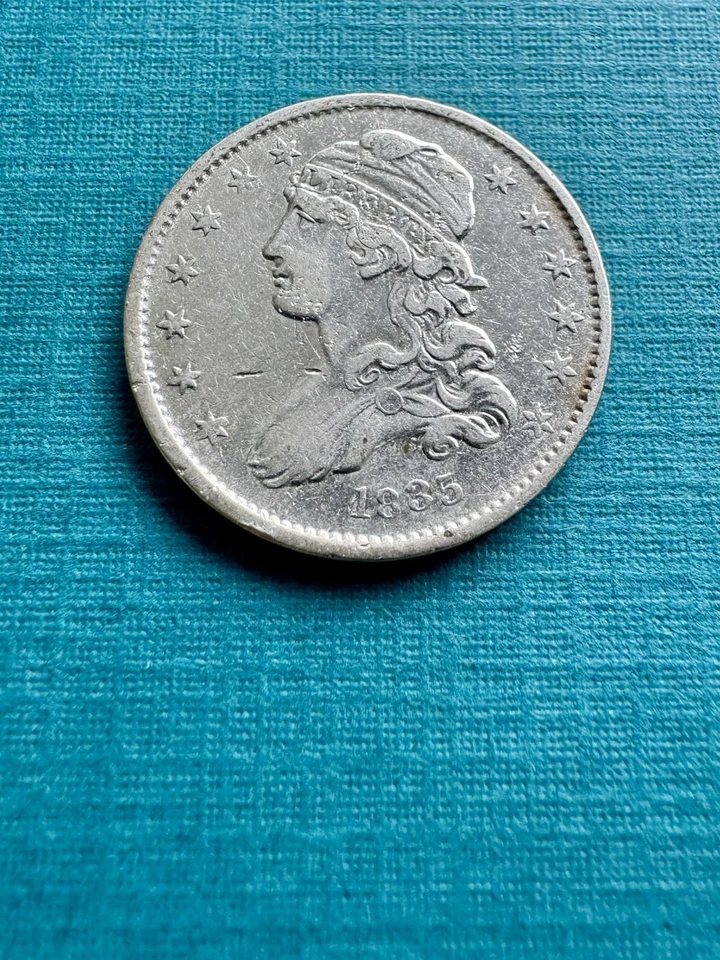 1835 25C Capped Bust Quarter Dollar Coin | Silver | XF+/AU Cleaned | Scarce - Image 4 of 4