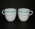 Vintage Pyrex Tableware by Corning Coffee Cups Mugs #723 Blue Stripes Set of 2