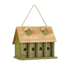 Handmade Green Wood Garden Bird House with 1 Compartment and 4 Holes