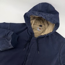 Carhartt FR Flame Resistant Work Jacket Navy Blue Quilted Lined Hooded Mens XL