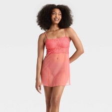 Women's Straight Neck Lingerie Babydoll Slip Dress - Auden Coral LARGE