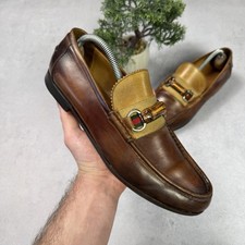 Vintage Gucci Brown Leather Web Bamboo Horsebit Loafer Size 8.5