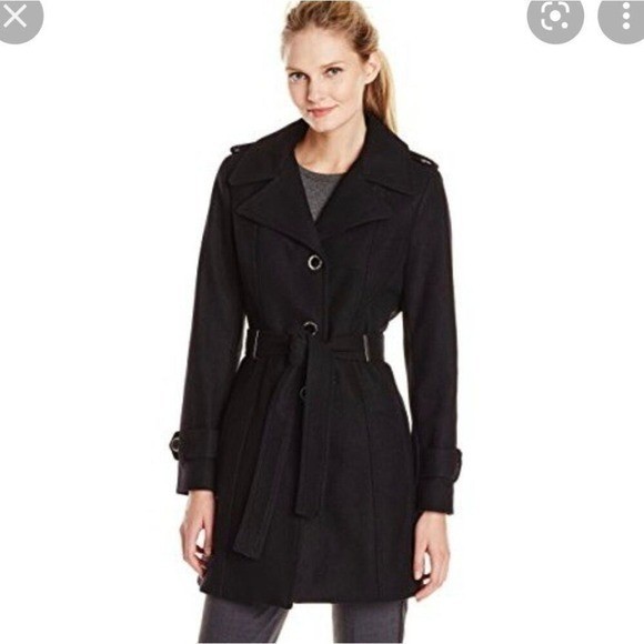 Calvin Klein Black basketweave faux wrap black coat women's size large new!!!