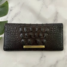 Brahmin Ady Wallet Dark Brown Crocodile Texture Leather Envelope Slim