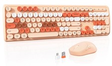 MEETION Colorful Wireless Keyboard and Mouse Combo, Full-Size Retro Typewiter Co
