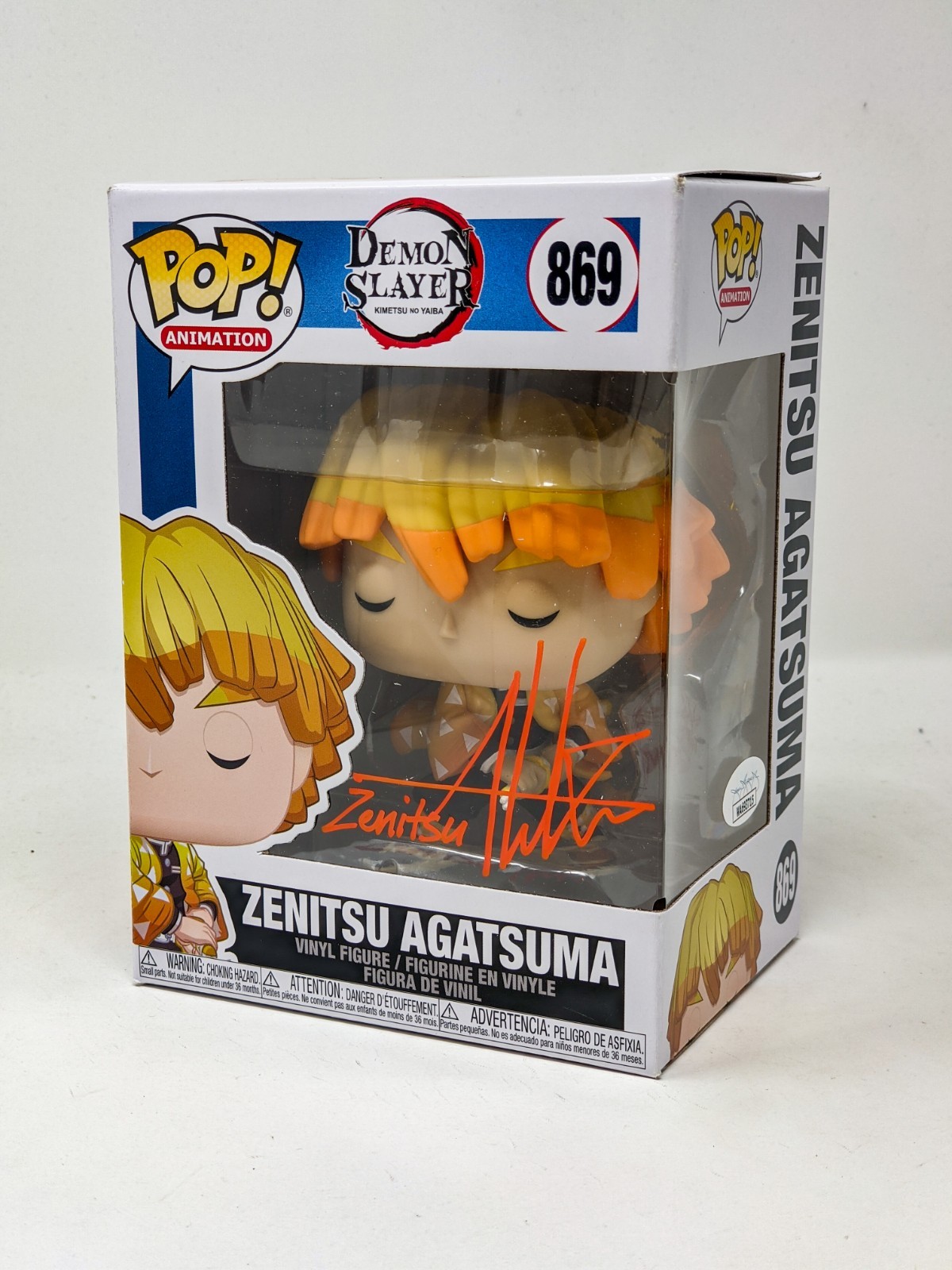 Aleks Le Demon Slayer Zenitsu Agatsuma #869 Firmado Funko Pop JSA Autógrafo