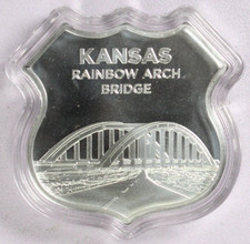 1 oz Silver - Icons of Route 66 Shield (Kansas Rainbow Arch Bridge) 95.00 per troy oz