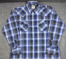 Ely Cattleman Pearl Snap Shirt Mens XL Western Long Sleeve Cowboy Blue Plaid