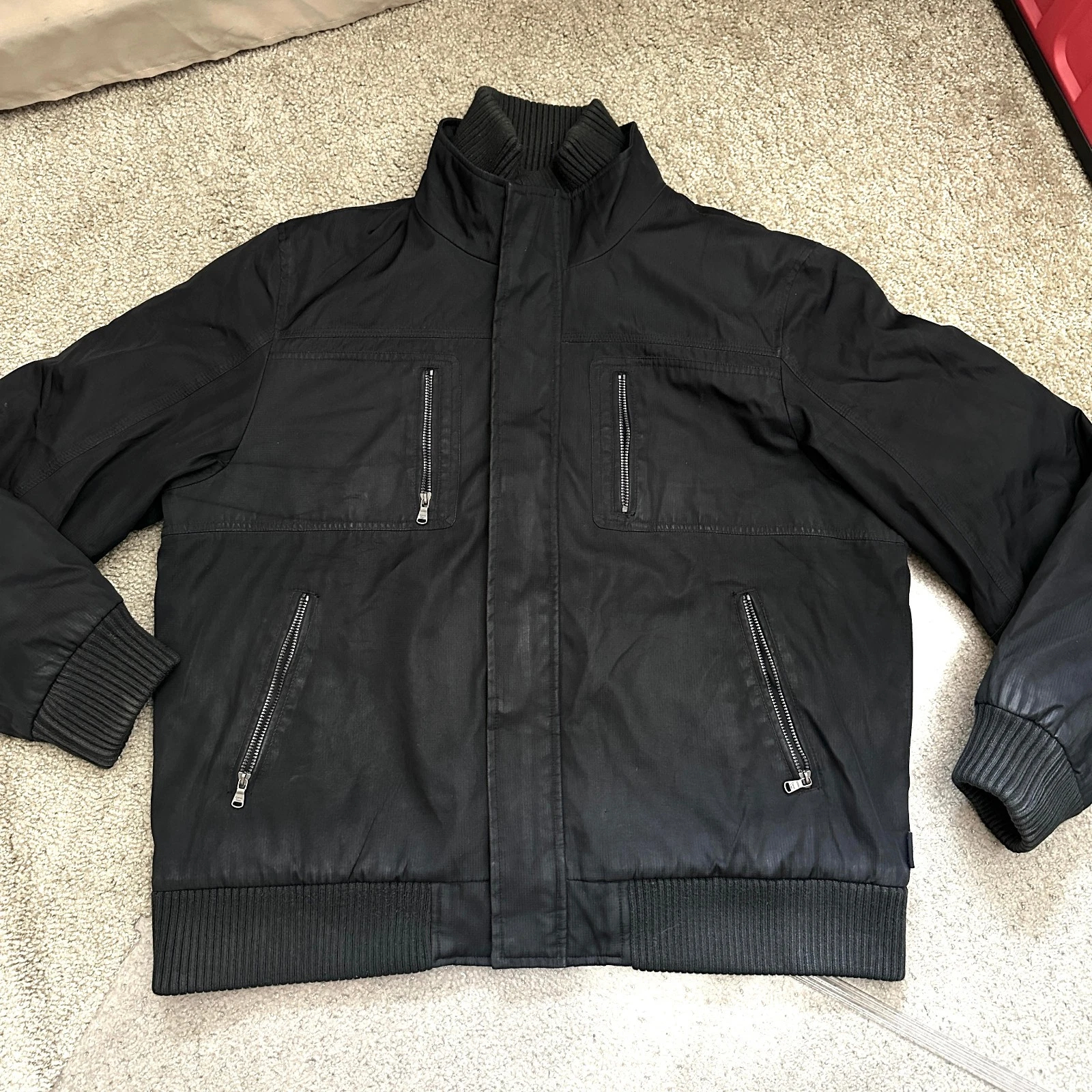 LARGE Calvin Klein Mens Insulated Black Bomber Jacket - Double Layer Look
